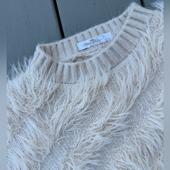 Morghy Art Stylist Italy Soft Wool Blend Textured Cream Sweater S/M - Picture 3 of 8
